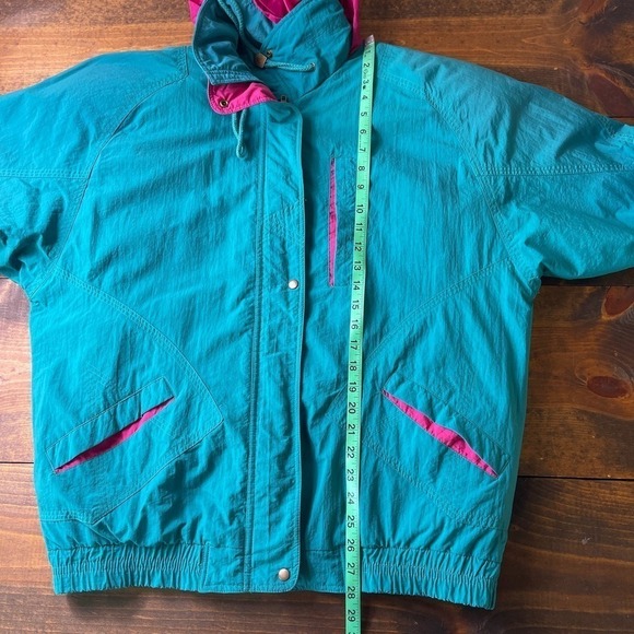Vintage 80s London Towne Teal Pink Windbreaker Ski Jacket Lining Women's Medium - Picture 13 of 13